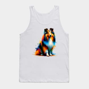 Colorful Shetland Sheepdog in Abstract Splash Art Tank Top